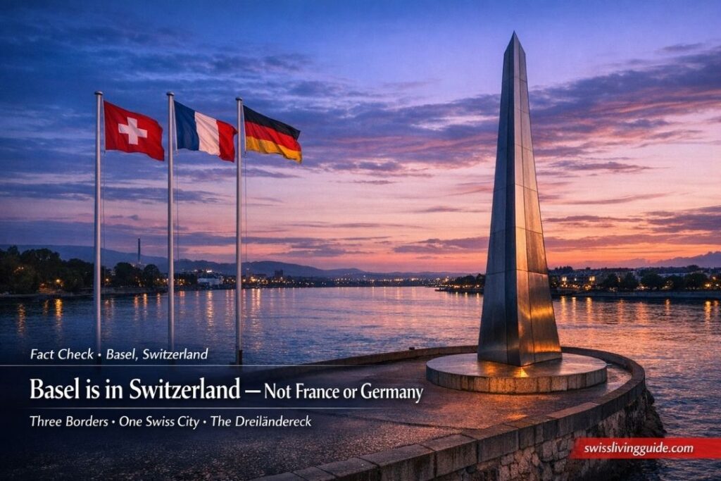 Dreiländereck (Three Countries Corner) monument at dusk