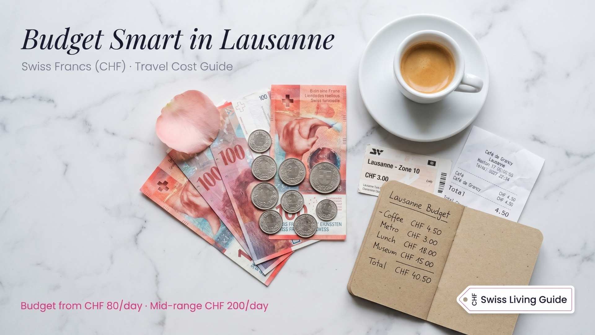 Swiss francs and travel budget essentials for visiting Lausanne Switzerland.