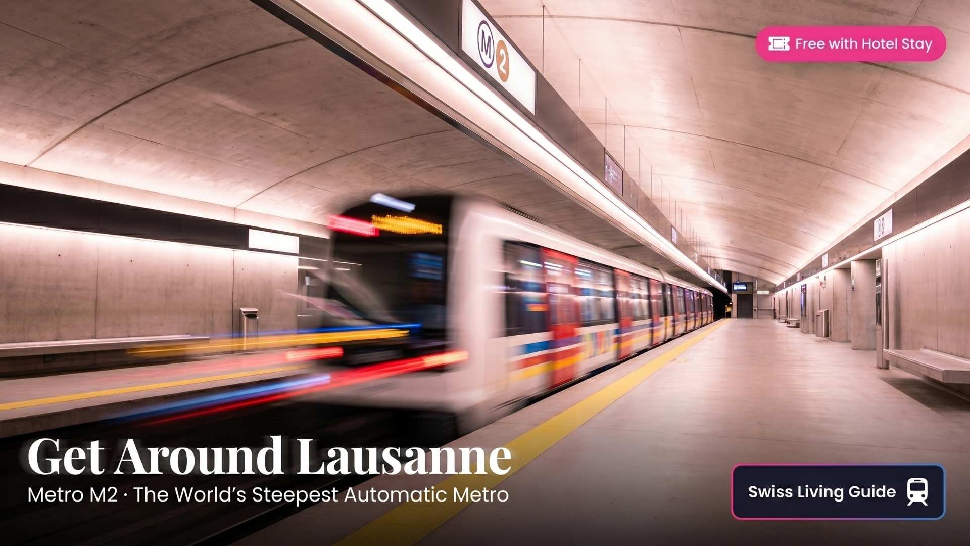 Modern Lausanne metro train and public transportation system in Switzerland.