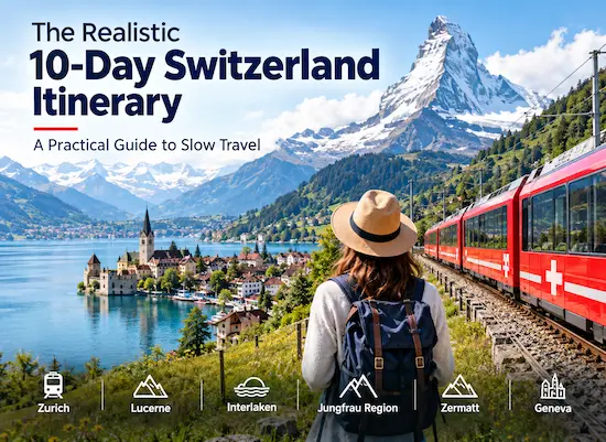 10 Days in Switzerland Itinerary featuring Swiss Alps, scenic train, and lakeside landscape
